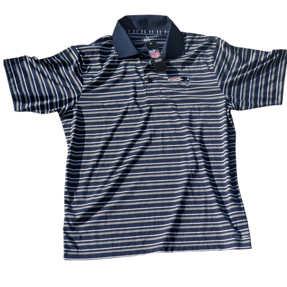 New England Patriots NFL Striped Football Polo‎ Shirt NWT Men’s Large